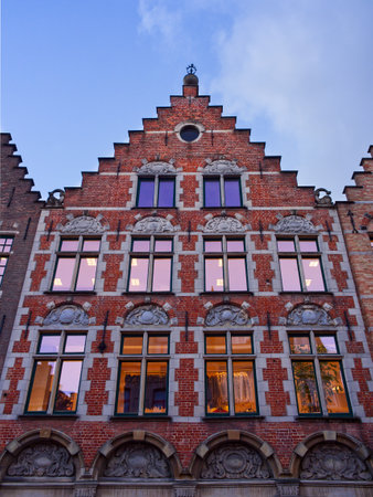 Flemish house building architectural facade, Bruges, Belgiumの写真素材