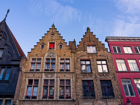 Flemish building architectural facades, Bruges, Belgiumの写真素材
