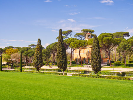 Park view in Villa Borghese gardens, Rome, Italyの写真素材