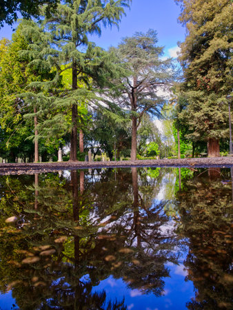 Park view in Villa Borghese gardens, Rome, Italyの写真素材