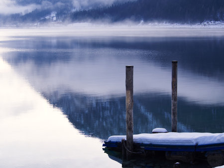 Austrian Alps lake landscape reflectionの写真素材