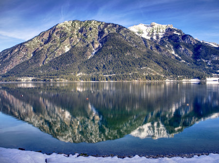 Austrian Alps lake landscape reflectionの写真素材