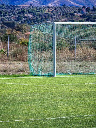 Football field background with ball in viewの写真素材