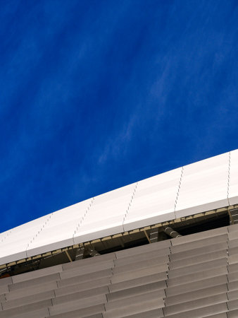 Urban building with skyline city view in blue skyの写真素材