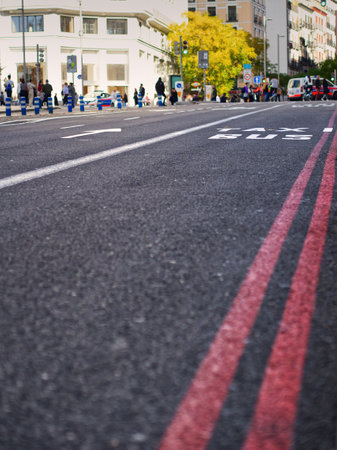 Taxi bus lane close up in avenue asphaltの写真素材