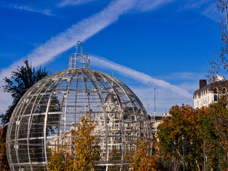 Large Christmas tree ball decoration city streetの写真素材