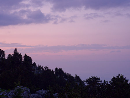 Mountain hillside with horizon at dusk. High quality photoの写真素材