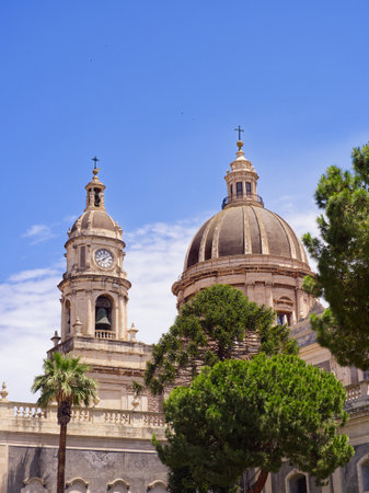 The Saint Agatha basilica cathedral in a sunny summer day. Catania, Sicilyの写真素材
