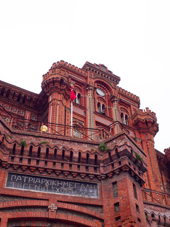 Private Fener Greek High School with turrets and Greek text. Instabul, Turkeyの写真素材