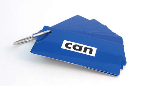 isolated word can on blue flashcard stackの写真素材