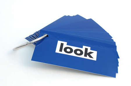 isolated word look on blue flashcard stackの写真素材