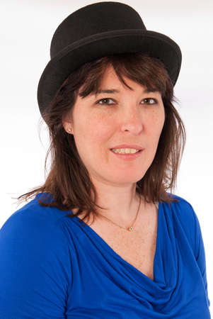 Adult Caucasian Female Wearing a Black Top Hatの写真素材