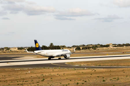 Luqa, Malta - September 06, 2020: Lufthansa Airbus A320-271N taking off.のeditorial素材