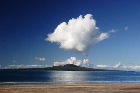 Rantitoto island from Takapuna Beach, Auckland, New Zealandの写真素材