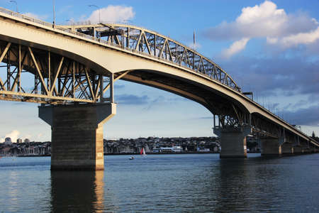 Auckland Harbour Bridge on blue day, New Zealandの写真素材