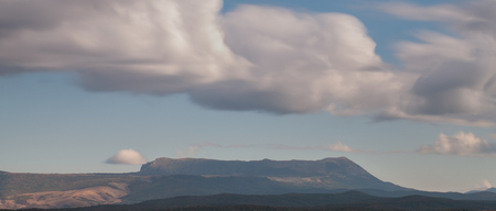 Mountain landscape overlooking Chatyrdag from a bird's eye view. Crimea, Russia. Long exposureの写真素材