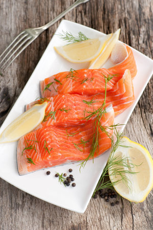 Raw salmon on a dish