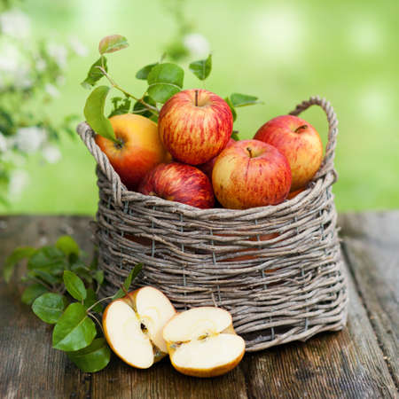Fresh apples in a basketの写真素材