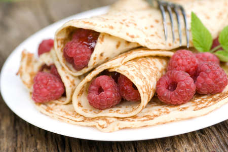 Pancakes with raspberriesの写真素材