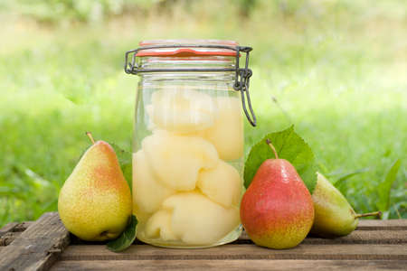 Preserving glass, pearsの写真素材