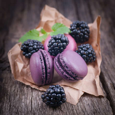 Macaroons with blackberriesの写真素材