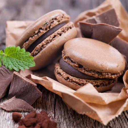 Macaroons with chocolateの写真素材