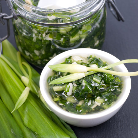 Fresh garlic pestoの写真素材