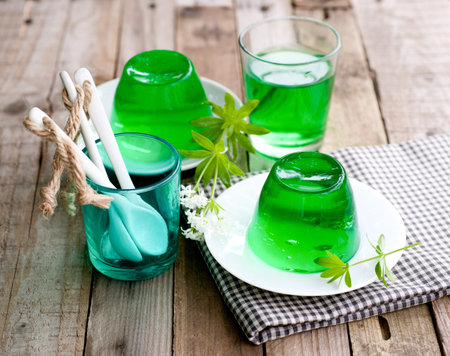 Gelatin dessert with woodruffの写真素材