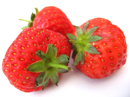 three strawberrys on a white backgroundの写真素材