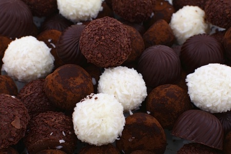 the various chocolates are spread out alternatelyの写真素材