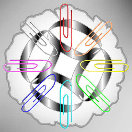 Set of colored paper clips on a magnetのイラスト素材