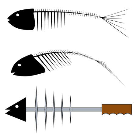 Skeleton of a fish  3d  and creative tool  hammer  on a white backgroundのイラスト素材