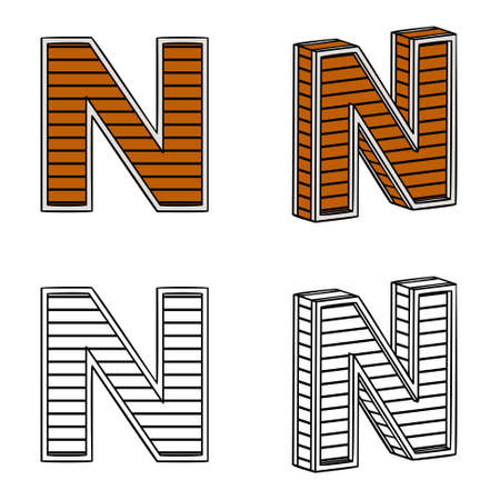 Letter N (a block of wood) on a white backgroundのイラスト素材