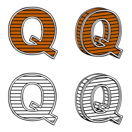 Letter Q (a block of wood) on a white backgroundのイラスト素材