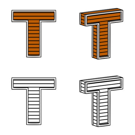 Letter T (a block of wood) on a white backgroundのイラスト素材