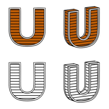 Letter U (a block of wood) on a white backgroundのイラスト素材