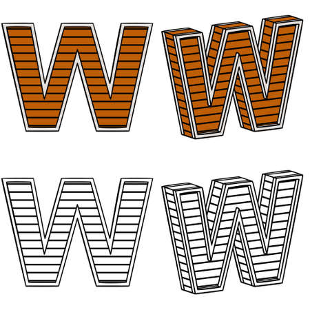 Letter W (a block of wood) on a white backgroundのイラスト素材