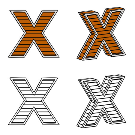 Letter X (a block of wood) on a white backgroundのイラスト素材