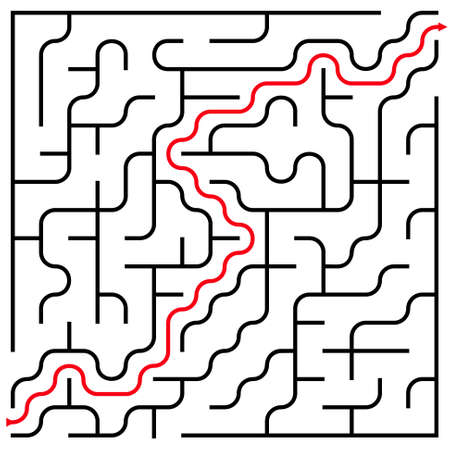 Black square maze (15x15) with help on a white backgroundのイラスト素材
