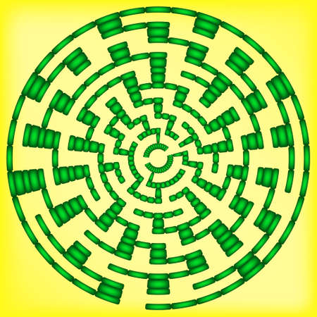 Green round maze (10 circles) on a yellow backgroundのイラスト素材