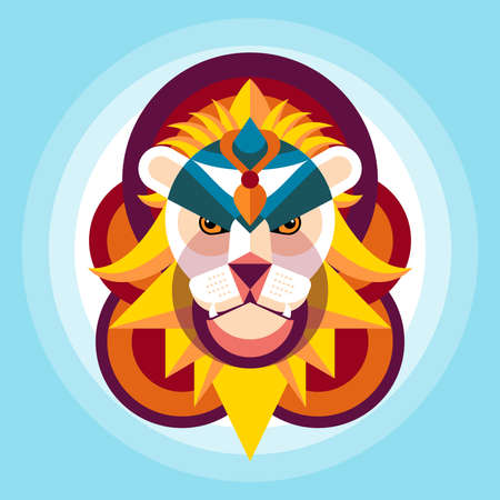 Lion head in colorful flat style creative artworkのイラスト素材