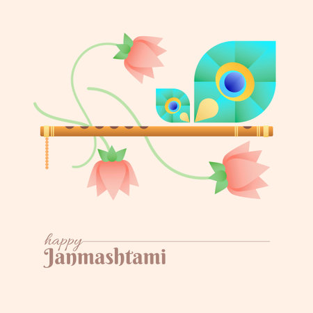 Krishna janmashtami social media banner with flute and lotus flowersのイラスト素材