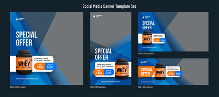 Gym fitness product promotion social media post template square banner setのイラスト素材
