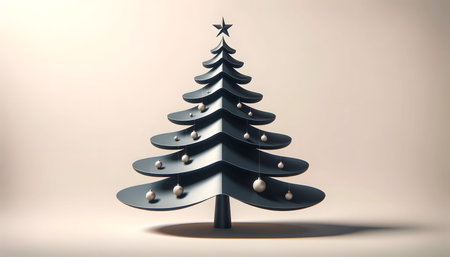 3d illustration of black christmas tree with baubles on itの素材