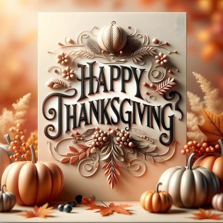 Happy Thanksgiving Greeting Card. Vector 3d Illustration.の素材