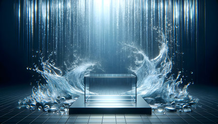 Digital illustration of a pedestal with water splashes in the backgroundの素材
