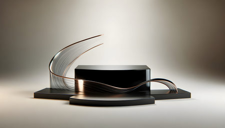 3d render, abstract geometric forms, black podium for product displayの素材