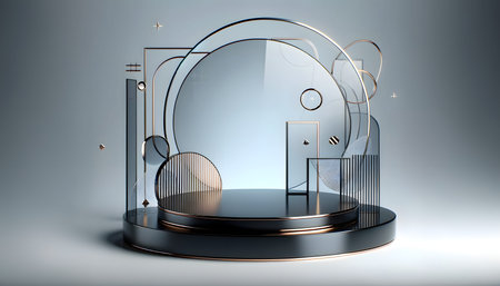 3d render, abstract background, round shape, podium for product presentationの素材
