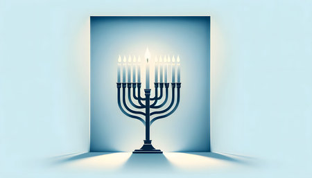 Illustration of Hanukkah greeting card with Hanukkah candelabra.の素材