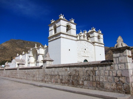 White Catholic church in rural Peruの写真素材